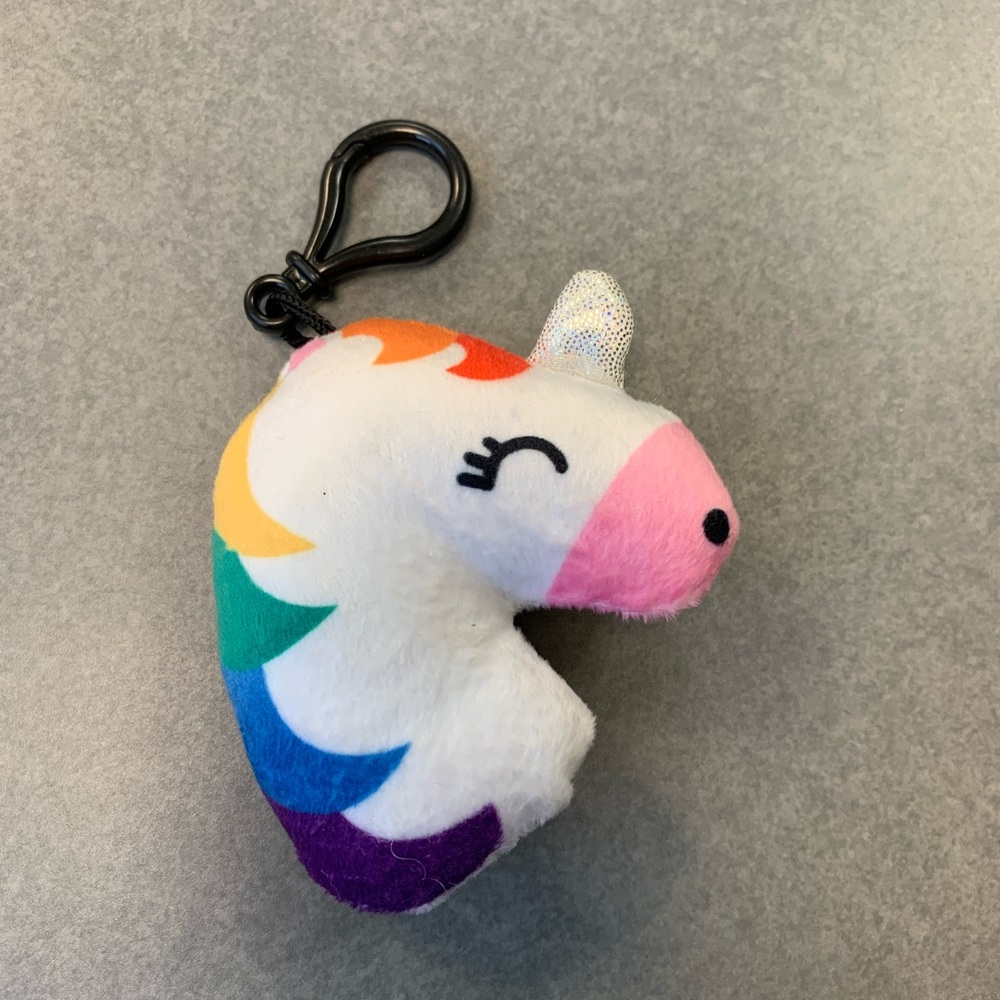 White Sleepy Unicorn Plush Backpack Clip Rainbow Horn & Mane Stuffed Animal